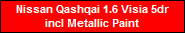 Nissan Qashqai 1.6 Visia 5dr
incl Metallic Paint
